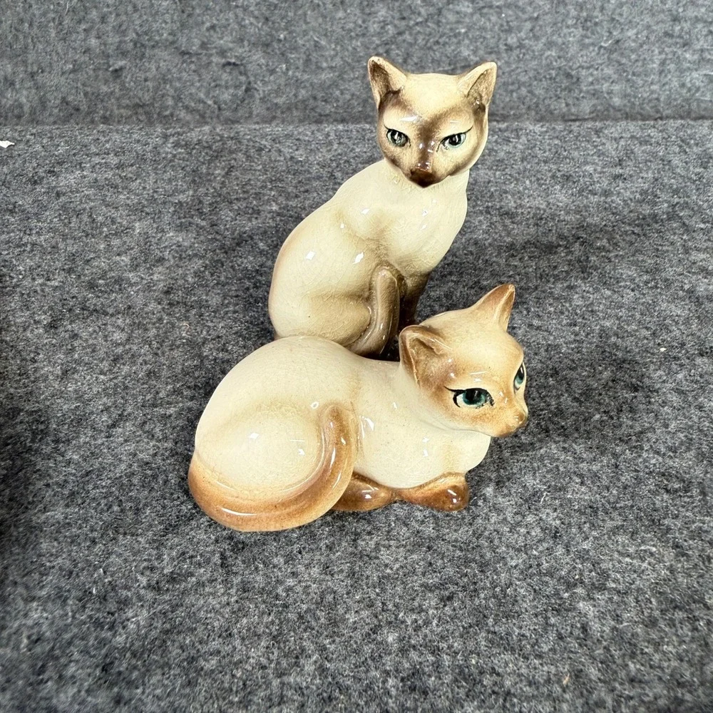 Vintage Siamese Cat Salt and Pepper Shakers Japan Mid Century Ceramic Crackle‎